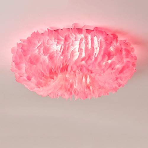 Moderne Kreativität Deckenleuchte flauschig federige Lampe Warm und romantisch Feder Deckenlampe 3 Farben dimmbar Gänsedaunen Schirm, für Wohnzimmer Schlafzimmer, EssDekoratioBeleuchtung,Pink,50cm von OOWOKS