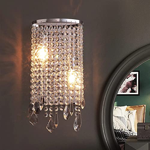 Moderne Kristall Wandleuchte in Chrom Dimmbar 3 Lichtfarben LED Wandlampe Innen Kristall Lampe E14-Fassung Edelstahl Basis K9 Crystal Wandbeleuchtung für Wohnzimmer Schlafzimmer Treppen Flur Korridor von OOWOKS