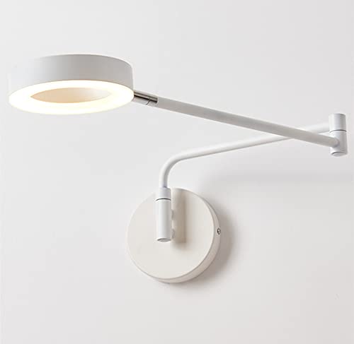 Moderne LED Wandleuchte Innen 8W Dimmbare Klappbare Teleskop Langer Arm Wandlampe 360° Schwenkbar Wipp Wandstrahler Schlafzimmer Nachttisch lesen lampe Wandbeleuchtung,Weiß von OOWOKS