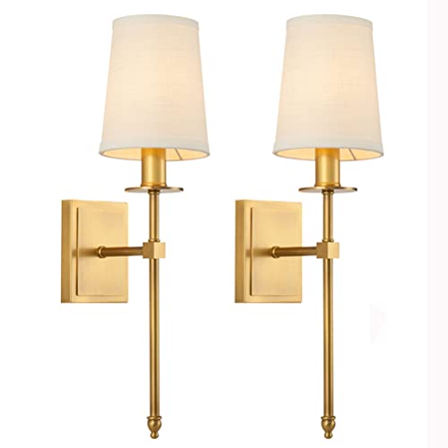 OOWOKS 2 Stücke Vintage Wandleuchte in Gold E27 Innen Wandlampe Flur Deko Industrial Lampe Retro Spiegelleuchte Bad Wandbeleuchtung Weißem Stoffschirm für Wohnzimmer Schlafzimmer Treppe von OOWOKS