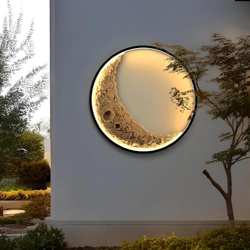 OOWOKS 80cm Großer Wandleuchte Mond Lampe Innen Außenwandleuchte Dimmbar IP65 Wasserdicht Große Garten Wohnzimmer Wand Decke Art Deco 3D-Mond Wandbeleuchtung Aussen Wandlampe mit Fernbedienung von OOWOKS