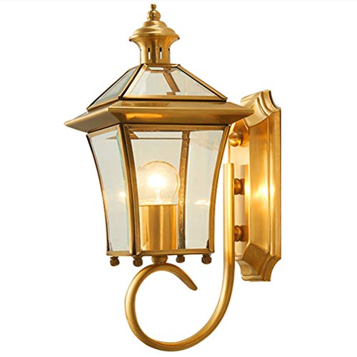 OOWOKS Außen Amerikanische Wandlampe aus Kupfer/Glas, Draussen Wasserdicht Wandleuchte Außenleuchte Messing-Gartenlampe IP65 im Freien Wandbeleuchtung,für Garten Terrasse Hof Haustür Korridor Balkon von OOWOKS