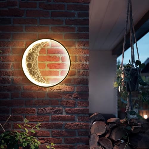 OOWOKS Aussen Wandleuchte Mond LED Außenwandleuchte Dimmbar Innen Wandlampe mit Fernbedienung IP65 Wasserdicht Außen Lampe Mond Wandbeleuchtung für Garten Flur Terrassen Schlafzimmer Wohnzimmer,40cm von OOWOKS