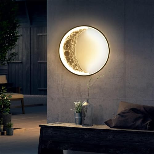 OOWOKS Aussen Wandleuchte Mond LED Außenwandleuchte Dimmbar Innen Wandlampe mit Fernbedienung IP65 Wasserdicht Außen Lampe Mond Wandbeleuchtung für Garten Flur Terrassen Schlafzimmer Wohnzimmer,60cm von OOWOKS