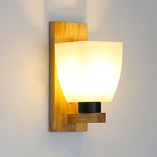 OOWOKS Holz Wandleuchte E27 Innen Wandlampe Nachttischlampe Moderne Minimalistisches Design Wohnzimmerlampe-Geölte Eiche-Acryl Lampenschirm-Lampe aus Holz Wandbeleuchtung für Schlafzimmer Flur Treppe von OOWOKS