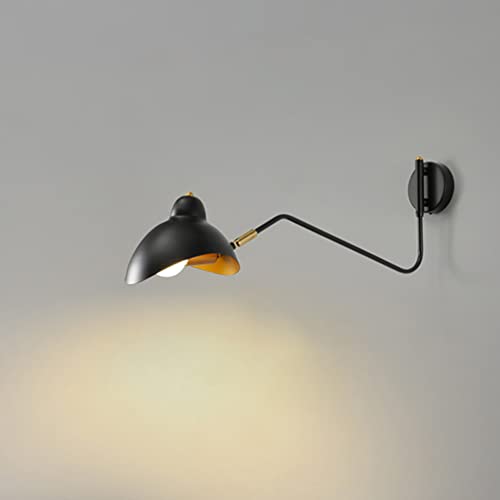 OOWOKS Innen Retro Industrie Wandleuchte E27 mit Schalter 7W 350°Drehgelenk Langer Arm Wandlampe mit Schwarz Metall Lampenschirm Schlafzimmer Nachttisch Lampen Wandbeleuchtung von OOWOKS