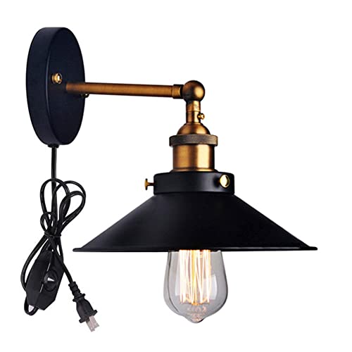 OOWOKS Innen Vintage Dimmbar Wandlampe Schwarz Industrial Wandlampe Mit Schalter Stecker für wie Wohnzimmer Schlafzimmer Esszimmer Küche Flur von OOWOKS