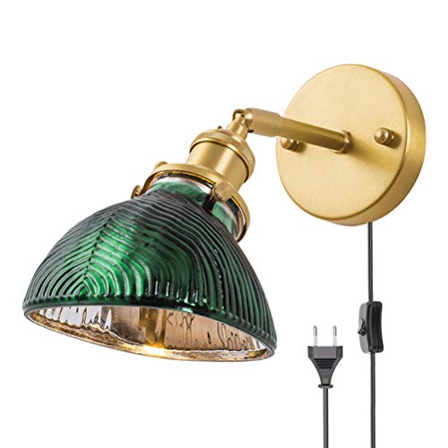 OOWOKS Innen Wandleuchte Mit Schalter aus Messing Wandlampe Verstellbarer Arm, mit Stecker 1,8M Kabel, Industrie Wand-Leselampen Schlafzimmer Bettlampe, E27 Beleuchtung Wohnzimmer Retro Wandlicht von OOWOKS