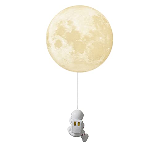 Kinder Wandlampe Nachttischlampe LED Astronaut Wandleuchte G9 Innen Mond-Wandbeleuchtung für Jungen Mädchen Kinderzimmer Schlafzimmer Wohnzimmer, Glasschirm, Aufhängedraht 55 cm Verstellbar, Weiß von OOWOKS