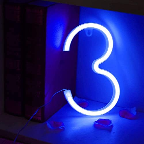 OOWOKS LED-Alphabet Neon Lights, Neon Brief Zeichen Letter Neonlicht Buchstaben-Lichter Batterie und USB-Betriebenes Neonschild Neon Sign Letters Leuchtreklamen für Weihnachten Party Bar,Blau,3 von OOWOKS