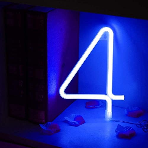 OOWOKS LED-Alphabet Neon Lights, Neon Brief Zeichen Letter Neonlicht Buchstaben-Lichter Batterie und USB-Betriebenes Neonschild Neon Sign Letters Leuchtreklamen für Weihnachten Party Bar,Blau,4 von OOWOKS