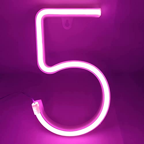 OOWOKS LED-Alphabet Neon Lights, Neon Brief Zeichen Letter Neonlicht Buchstaben-Lichter Batterie und USB-Betriebenes Neonschild Neon Sign Letters Leuchtreklamen für Weihnachten Party Bar,Rosa,5 von OOWOKS