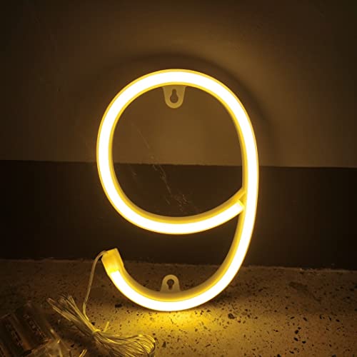 OOWOKS LED-Alphabet Neon Lights, Neon Brief Zeichen Letter Neonlicht Buchstaben-Lichter Batterie und USB-Betriebenes Neonschild Neon Sign Letters Leuchtreklamen für Weihnachten Party Bar,Warm White,9 von OOWOKS