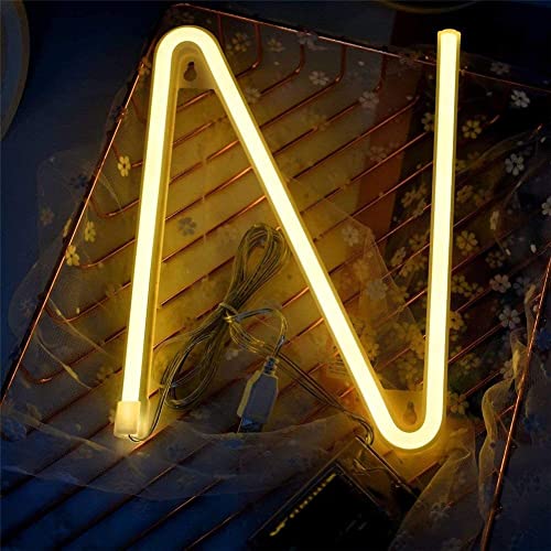 OOWOKS LED-Alphabet Neon Lights, Neon Brief Zeichen Letter Neonlicht Buchstaben-Lichter Batterie und USB-Betriebenes Neonschild Neon Sign Letters Leuchtreklamen für Weihnachten Party Bar,Warm White,N von OOWOKS
