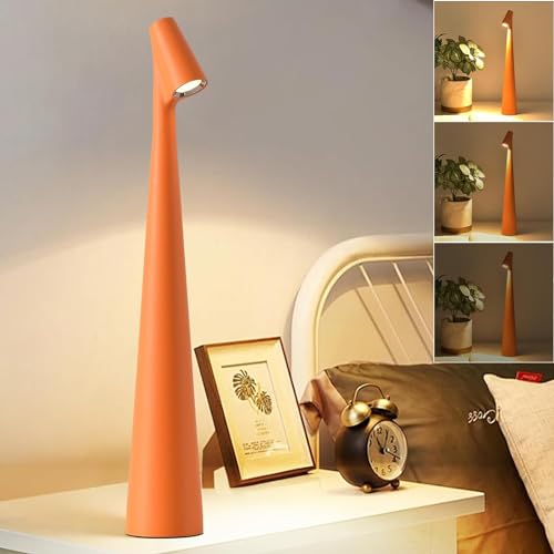 OOWOKS LED Tischlampe Kabellos Dimmbare mit Touch Control, LED Tischleuchte Akku Aufladbar, Tisch Lampe mit Batterie, Wiederaufladbar Tischlampe mit USB, Tragbare Metall Tischleuchte für Innen,Orange von OOWOKS