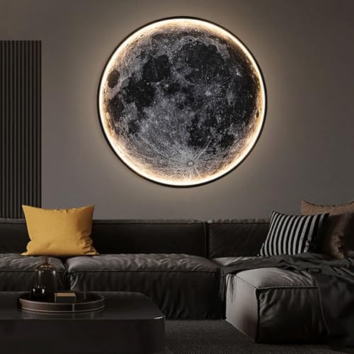 OOWOKS LED Wandleuchte 100cm Mond Lamp Übergröße Art Deco Wohnzimmer Lampe Wandlampe Dimmba mit Fernbedienung Modern Deckenleuchte Ultradünn Rund Schlafzimme Treppe Flur 3D Mond Wandbeleuchtung Innen von OOWOKS