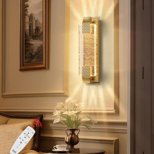 OOWOKS Luxus LED Wandleuchte Dimmbar Gold Kristall Wandlampe Innen Modern K9 Crystal Lampe Wand mit Fernbedienung Blasen Schatten Wandbeleuchtung Wohnzimmer Schlafzimmer Flur Treppen Restaurant Hotel von OOWOKS