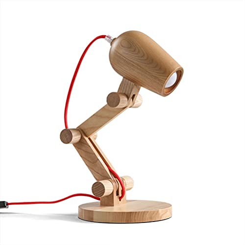 OOWOKS Modern Tischlampe Aus Holz DIY Verstellbarer Schreibtischlampe Lesenlampe Nachttisch Beleuchtung Arbeiten Desktop-Lampe Drehbar Massivholz Schirm E27 Tischleuchten Büro Studie Leseleuchten von OOWOKS