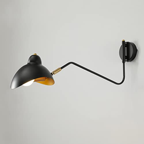 OOWOKS Retro Industrie Wandleuchte Nachttischlampe mit Schalter E27 Wandlampe Schwarz Metall Langarm Verstellbare Vintage Innen Wandbeleuchtung Leselampe für Schlafzimmer Wohnzimmer Flur Arbeitszimmer von OOWOKS