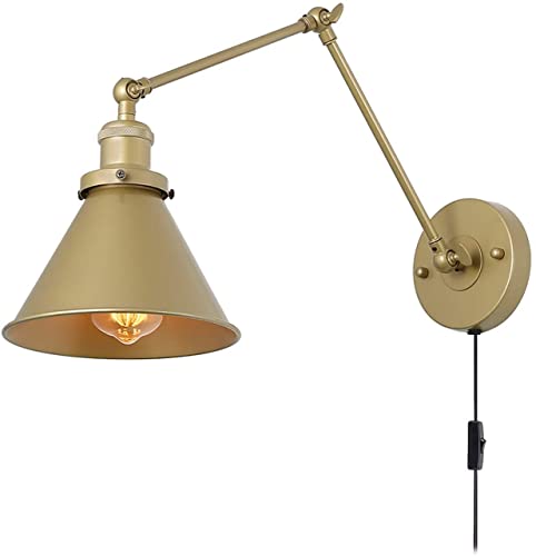 OOWOKS Retro Industrielle Antik Wandleuchte mit Stecker und Kabel,E27 Vintage Wandlampe mit Schalter,Verstellbarer Langer Schwingarm Wandlicht Versenkbare Schlafzimmer Nachttisch Leselicht von OOWOKS