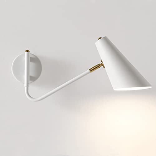 OOWOKS Retro Wandleuchte Schlafzimmer Nachttisch Wandlampe mit Schalter, Verstellbar 180° Schwenkbar Metal Klappbare Teleskop Langer Arm Wandeselampe,Innen Lampe E27 für Wohnzimmer Flur Büro,Weiß von OOWOKS