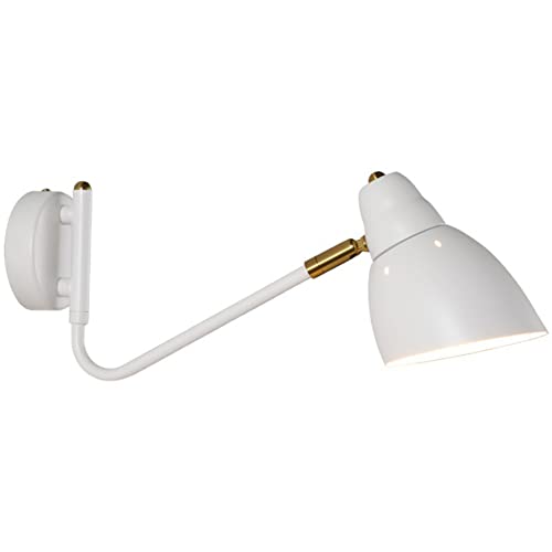OOWOKS Retro Wandleuchte Schlafzimmer Nachttisch Wandlampe mit Schalter, Verstellbar Metall Langer Arm 350° Schwenkbar Lampenschirm, Innen E27 Wand-Leselampen für Wohnzimmer Flur Büro,Weiß von OOWOKS