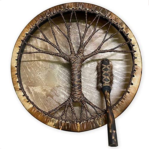 OOWOKS Schamanentrommel mit Schlegel Baum des Lebens Shaman Drum Handgemachte Schamanen Trommel Symbol der Sibirischen Trommel Geist Musik für Musik Sound Dekoration 25cm von OOWOKS