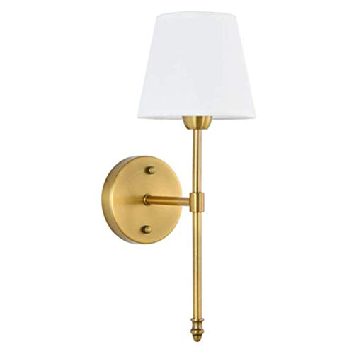 Modern Wandleuchte aus Metall in Gold Wohnzimmer Leuchte Lampe mit Weiß Schirm Stoff Wandlampe Schlafzimmer Licht Leselampe Wand Esszimmer Beleuchtung Innen Flur Lampe Bad Spiegellampe, E14 Max. 40W von OOWOKS