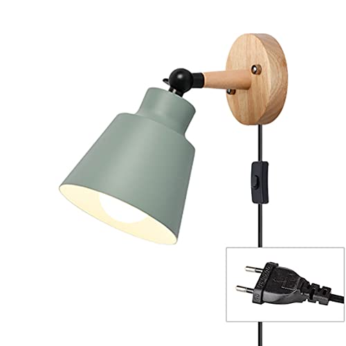 OOWOKS Wandstrahler Innen Wandleuchte mit Kabel Für Steckdose E27 Holz Wandlampe mit Schalter Modern Leselampe Bettlampe Rotierbar Wandbeleuchtung Für Wohnzimmer Schlafzimmer,Grün von OOWOKS