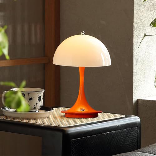 Orange LED Tischlampe Kabellos Pilz Lampe Akku Tischleuchte mit Touch Dimmbare 3000K-6000K Nachttischlampe USB Aufladbar Schreibtisch Lampe Mushroom LED Tisch Lampe für Schlafzimmer Restaurant Bar von OOWOKS