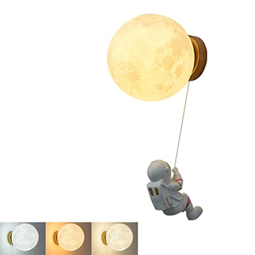 Planet Wandleuchte Mond Lampe 3D Nachtlicht Dimmbar, Kinderzimmer sphärisch Nachtlampe für Jungen Mädchen Astronautlampe Höhe Verstellbar Wandlampe Nachttischlampe Innen LED Wandbeleuchtung Modern von OOWOKS