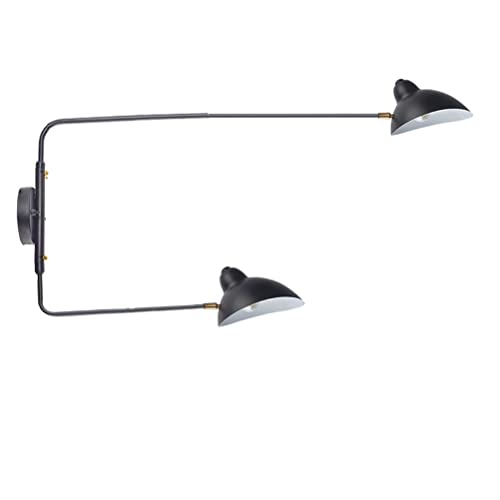 Retro Industrial 2 Flammig Wandlampe Metall Lange Arm Wandleuchte mit Schalter Bettlampe Verstellbar Wand-Leselampe E27 Innen Vintage Lampe für Schlafzimmer Wohnzimmer Küche Büro, Schwarz von OOWOKS