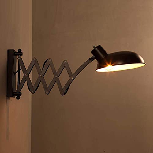 Retro Wandleuchte Innen Leseleuchte mit Metall Scherenarm Wandlampe Verstellbar Teleskopausleger Nachttischlampe Wand-Leselampe E27 Vintage Industrialleuchte, Für Wohnzimmer Schlafzimmer Studie Büro von OOWOKS