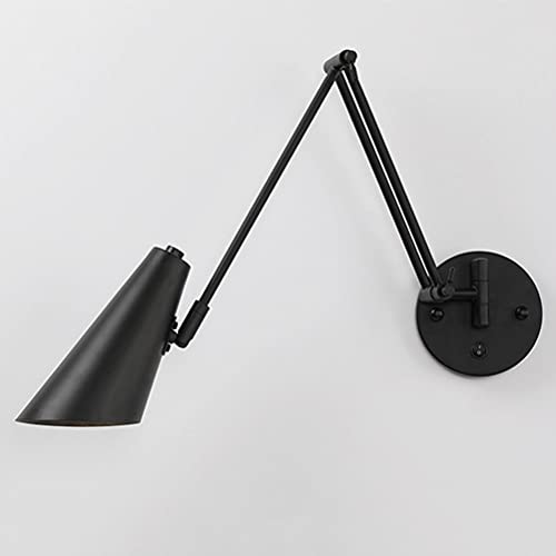 OOWOKS Retro Wandleuchte Innen mit Schalter, Verstellbar Metall Langer Arm Wandlampe Nachttischlampe Wand-Leselampe Vintage Industrial E27 Wandleuchtung für Wohnzimmer Schlafzimmer Bettseite,Schwarz von OOWOKS