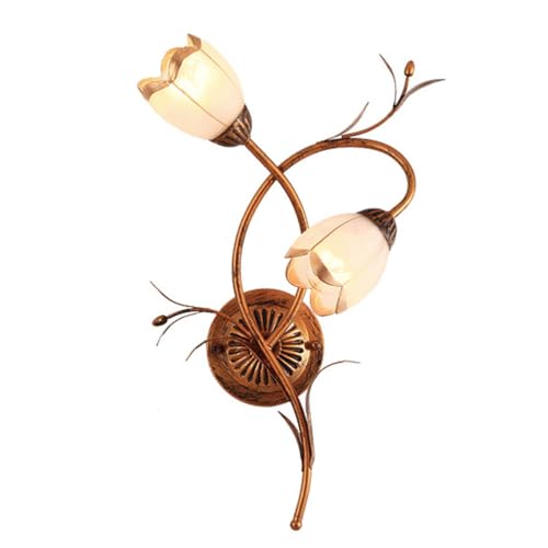 Rustikal Floral Wandleuchte Florentiner Stil Wandlampe 2 Flammig 2 x E14 max. 40 Watt Innen Vintage Lampe Wand Nachttischlampe Schlafzimmer Deko Lampe Wandbeleuchtung aus Metall und Glasschirme,Right von OOWOKS