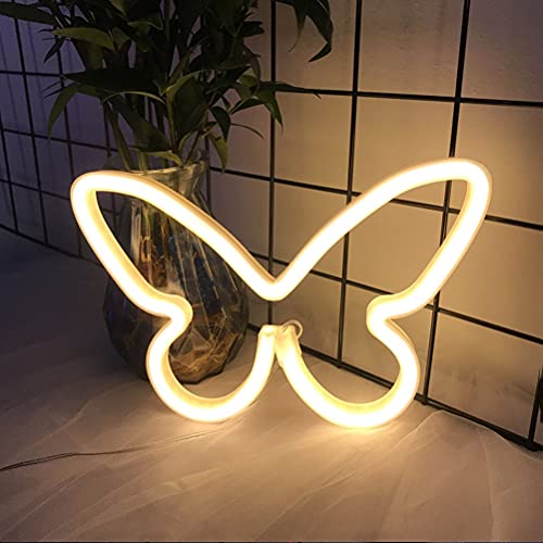 Schmetterling Neon Signs Kinderzimmer Neon Lichter Wand Neon Nachtlicht Deko Lichter Kunst Licht Weihnachten LED Neonschilder, für Zimmer Wand Kinder Schlafzimmer Geburtstag Party Bar Decor,Gelb von OOWOKS