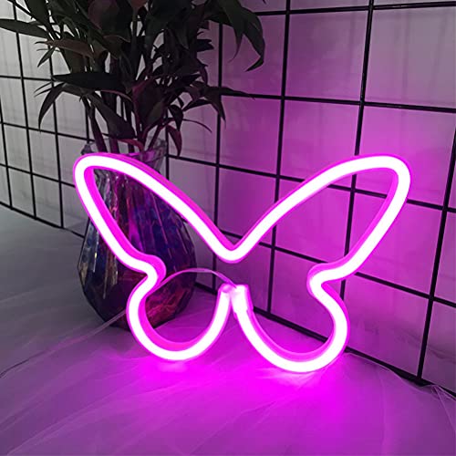 Schmetterling Neon Signs Kinderzimmer Neon Lichter Wand Neon Nachtlicht Deko Lichter Kunst Licht Weihnachten LED Neonschilder, für Zimmer Wand Kinder Schlafzimmer Geburtstag Party Bar Decor,Rosa von OOWOKS