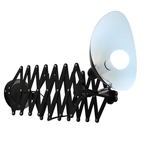 Schwarz Scheren Wandleuchte Verstellbare Teleskopausleger Wandlampe Vintage Ausziehbare Bettlampe Ziehharmonika Flexible Leselampe E27 Industrialleuchte, für Wohnzimmer Schlafzimmer Studie Büro von OOWOKS