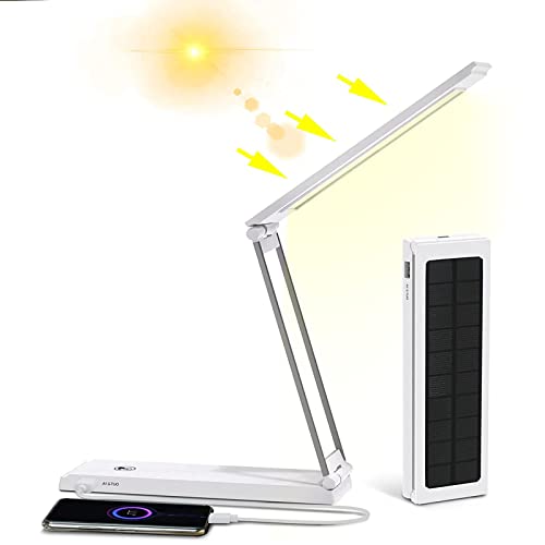 Solar LED Schreibtischlampe, Kabellos Tischleuchte Faltbar mit Power Bank 10000mAh Akku Tischlampe mit Solar und USB-Ladefunktion 6W Dimmbar Tischleuchte für Büro Schlafzimmer Reise und Notbeleuchtung Solar LED Schreibtischlampe, Kabellos Tischleuchte Faltbar mit Power Bank 10000mAh Akku Tischlampe mit Solar und USB-Ladefunktion 6W Dimmbar Tischleuchte für Büro Schlafzimmer Reise und Notbeleuchtung von OOWOKS