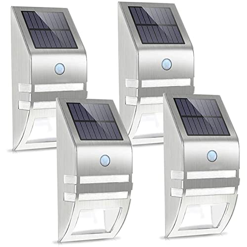 Solarlampen für Außen mit Bewegungsmelder LED Solar Wandleuchten Edelstahl Außenbeleuchtung IP65 Wasserdicht Solarleuchten Aussenleuchte Wandlampen für Garten Haustür Garage Pfad Zaun,4pc von OOWOKS