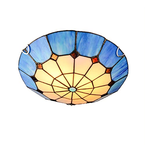 Tiffany-Stil Deckenleuchte LED Dimmbar Retro Deckenlampe Idyllisches Mittelmeer Glas Lampenschirm Flush Mount Decken Beleuchtung, für Wohnzimmer Schlafzimmer Esszimmer Kücheninsel Flur Loft,40cm von OOWOKS