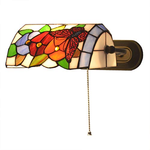 Tiffany Wandlampe mit Zugschalter Leselicht Retro Wandleuchte Landhausstil Banker Lampe, Schlafzimmer Nachttischlampe Glasmalerei Lampenschirm,für Wohnzimmer Studieren Loft Esszimmer,E27 MAX60W Tiffany Wandlampe mit Zugschalter Leselicht Retro Wandleuchte Landhausstil Banker Lampe, Schlafzimmer Nachttischlampe Glasmalerei Lampenschirm,für Wohnzimmer Studieren Loft Esszimmer,E27 MAX60W von OOWOKS