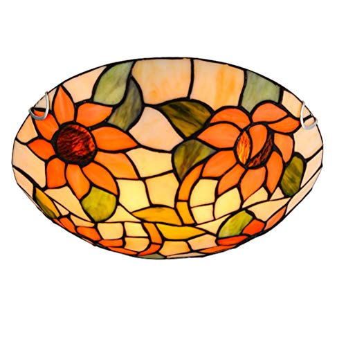 Vintage Deckenleuchte Tiffany Stil Retro Deckenlampe E27 Classy Rund Decken- Beleuchtung Blume Kunst Glas Lampenschirm Eingebettete Installation, für Wohnzimmer Schlafzimmer Esszimmer Loft Flur,30cm von OOWOKS
