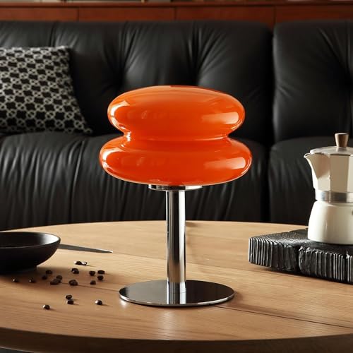 Vintage Tischlampe Orange Egg Tart Lamp Glas LED Tischleuchte Retro Pilz Lampe Nachttischlampe mit Kabel 3000K/4000K/6000K Eierkuchen Deko Nachtlicht Schreibtischlampe für Wohnzimmer Schlafzimmer Bett von OOWOKS
