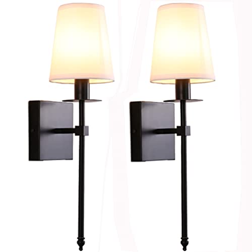 Vintage Wandleuchte Innen Schwarz Wandlampe Wohnzimmer Antik Flurlampe aus Metall und Textil Badezimmer Lampe Wand E27 up and down Wandbeleuchtung mit Stoff Schirm Schlafzimmerlamp Bettlampe für Hotel von OOWOKS