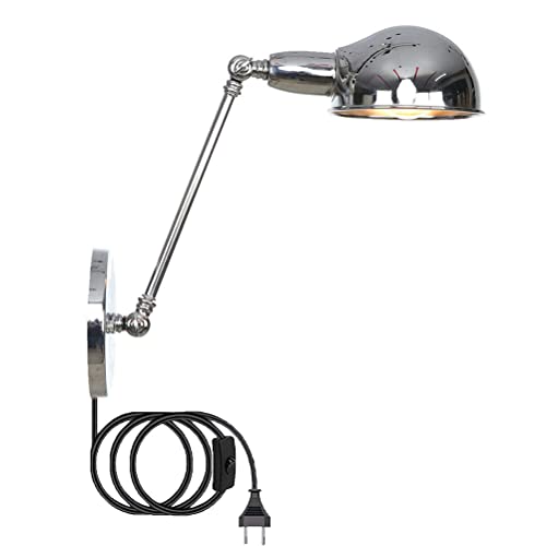 Wandbeleuchtung Verstellbar Lange Arm mit Schalter, Schlafzimmer Wandleuchte in Chrom Modern Industrie Beleuchtung Bettlampe Wand-Leselampen E27 Wandlampe innen mit Stecker für Wohnzimmer Flur Treppen von OOWOKS