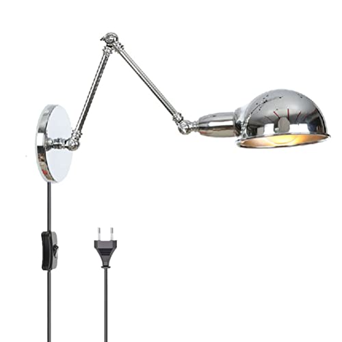 Wandlampe Innen Retro mit Schalter, Vintage Industrial Wandleuchte Verstellbare Metall Langer Arm, mit 1,8 m Kabel/Stecker, Nachttisch Beleuchtung Leselampe E27 Innen Lampe für Wohnzimmer Flur Büro von OOWOKS