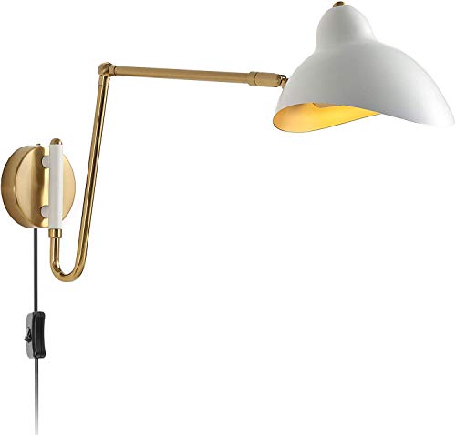 Wandlampe Verstellbar Langer Arm mit Schalter Schlafzimmer Nachttisch-Wandleuchte Leselampe, mit 1,8m Kabel Stecker, Schwenkbar Metall Schirm, E27 InnenBeleuchtung Wohnzimmer Vintage Industrielampe von OOWOKS