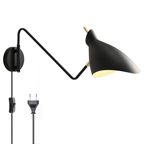 Wandlampe Verstellbar Metall Langer Arm Wandleuchte Innen mit Schalter, Nachttischlampe Wohnzimmer Wand-Leselampe mit 1.8m Kabel Stecker, Moderne E27 Industrial Wandspot, für Schlafzimmer Flur Büro von OOWOKS