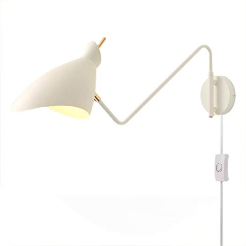Wandlampe Verstellbar Metall Langer Arm Wandleuchte Innen mit Schalter, Nachttischlampe Wohnzimmer Wand-Leselampe mit 1.8m Kabel Stecker, Moderne E27 Industrial Wandspot, für Schlafzimmer Flur Büro von OOWOKS